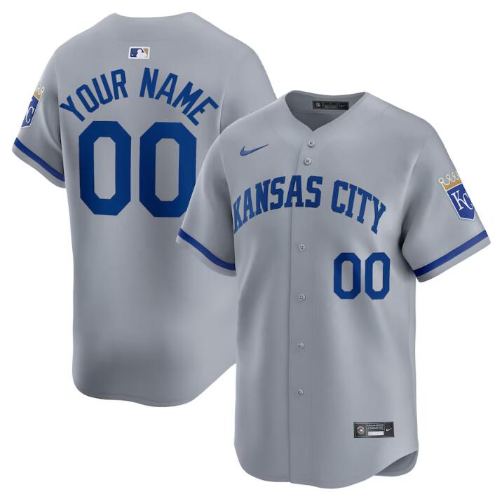 Men's Kansas City Royals Customized Gray 2024 Away Limited Stitched Baseball Jersey